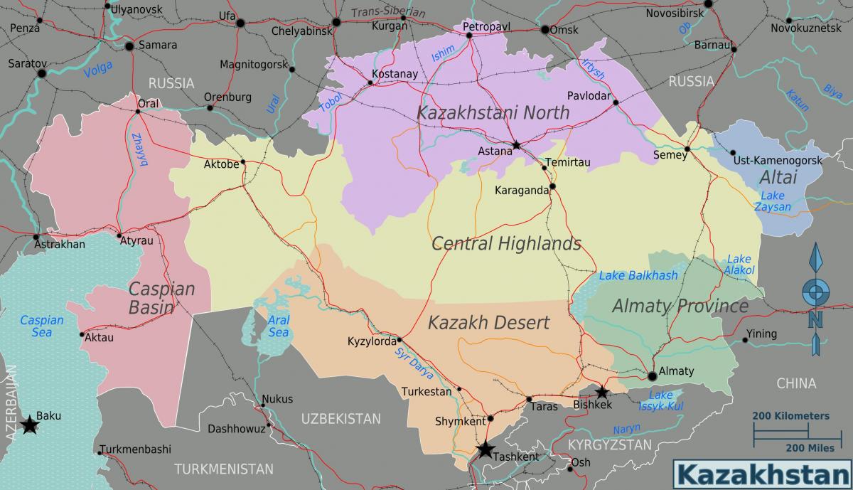mapa de Casaquistán rexións